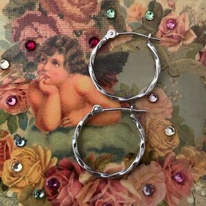 14kt Solid White Gold Twisted Hoop Earrings Dainty Stackable Everyday Wear